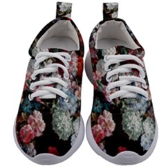 Floral Pattern, Red, Floral Print, E, Dark, Flowers Kids Athletic Shoes by nateshop