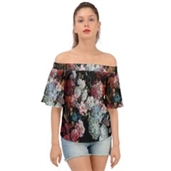 Floral Pattern, Red, Floral Print, E, Dark, Flowers Off Shoulder Short Sleeve Top by nateshop