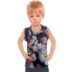 Floral Pattern, Red, Floral Print, E, Dark, Flowers Kids  Sport Tank Top