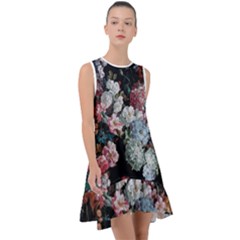 Floral Pattern, Red, Floral Print, E, Dark, Flowers Frill Swing Dress