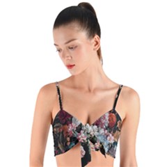 Floral Pattern, Red, Floral Print, E, Dark, Flowers Woven Tie Front Bralet