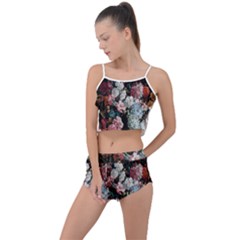 Floral Pattern, Red, Floral Print, E, Dark, Flowers Summer Cropped Co-ord Set by nateshop