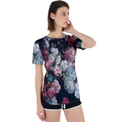 Floral Pattern, Red, Floral Print, E, Dark, Flowers Perpetual Short Sleeve T-shirt by nateshop