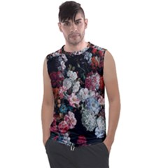 Floral Pattern, Red, Floral Print, E, Dark, Flowers Men s Regular Tank Top