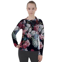 Floral Pattern, Red, Floral Print, E, Dark, Flowers Women s Pique Long Sleeve T-shirt