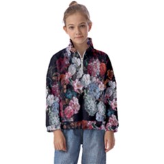 Floral Pattern, Red, Floral Print, E, Dark, Flowers Kids  Half Zip Hoodie