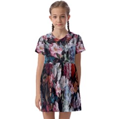 Floral Pattern, Red, Floral Print, E, Dark, Flowers Kids  Asymmetric Collar Dress