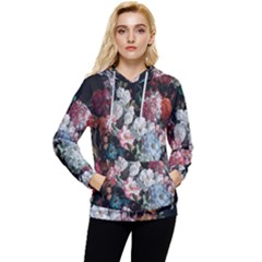 Floral Pattern, Red, Floral Print, E, Dark, Flowers Women s Lightweight Drawstring Hoodie