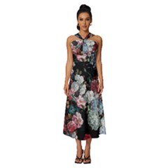 Floral Pattern, Red, Floral Print, E, Dark, Flowers Sleeveless Cross Front Cocktail Midi Chiffon Dress by nateshop