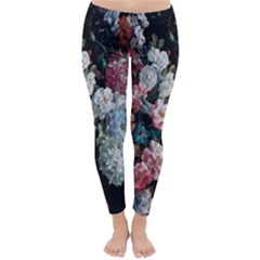 Floral Pattern, Red, Floral Print, E, Dark, Flowers Classic Winter Leggings