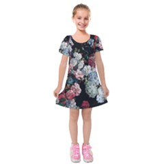 Floral Pattern, Red, Floral Print, E, Dark, Flowers Kids  Short Sleeve Velvet Dress by nateshop