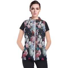 Floral Pattern, Red, Floral Print, E, Dark, Flowers Women s Puffer Vest