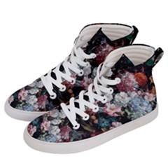 Floral Pattern, Red, Floral Print, E, Dark, Flowers Women s Hi-top Skate Sneakers by nateshop