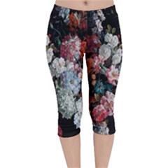 Floral Pattern, Red, Floral Print, E, Dark, Flowers Velvet Capri Leggings  by nateshop