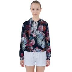 Floral Pattern, Red, Floral Print, E, Dark, Flowers Women s Tie Up Sweat