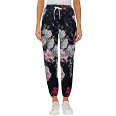 Floral Pattern, Red, Floral Print, E, Dark, Flowers Women s Cropped Drawstring Pants by nateshop