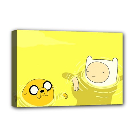 Adventure Time Jake The Dog Finn The Human Artwork Yellow Deluxe Canvas 18  X 12  (stretched)