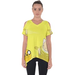 Adventure Time Jake The Dog Finn The Human Artwork Yellow Cut Out Side Drop T-shirt