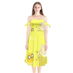 Adventure Time Jake The Dog Finn The Human Artwork Yellow Shoulder Tie Bardot Midi Dress