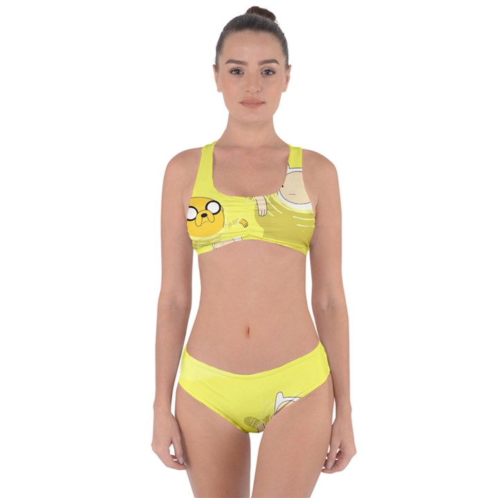 Adventure Time Jake The Dog Finn The Human Artwork Yellow Criss Cross Bikini Set