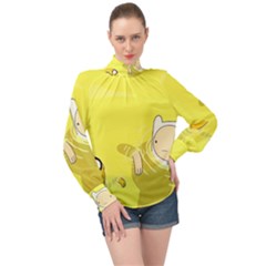 Adventure Time Jake The Dog Finn The Human Artwork Yellow High Neck Long Sleeve Chiffon Top by Sarkoni