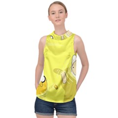 Adventure Time Jake The Dog Finn The Human Artwork Yellow High Neck Satin Top by Sarkoni