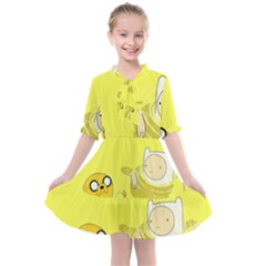 Adventure Time Jake The Dog Finn The Human Artwork Yellow Kids  All Frills Chiffon Dress by Sarkoni