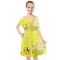 Adventure Time Jake The Dog Finn The Human Artwork Yellow Kids  Cut Out Shoulders Chiffon Dress by Sarkoni