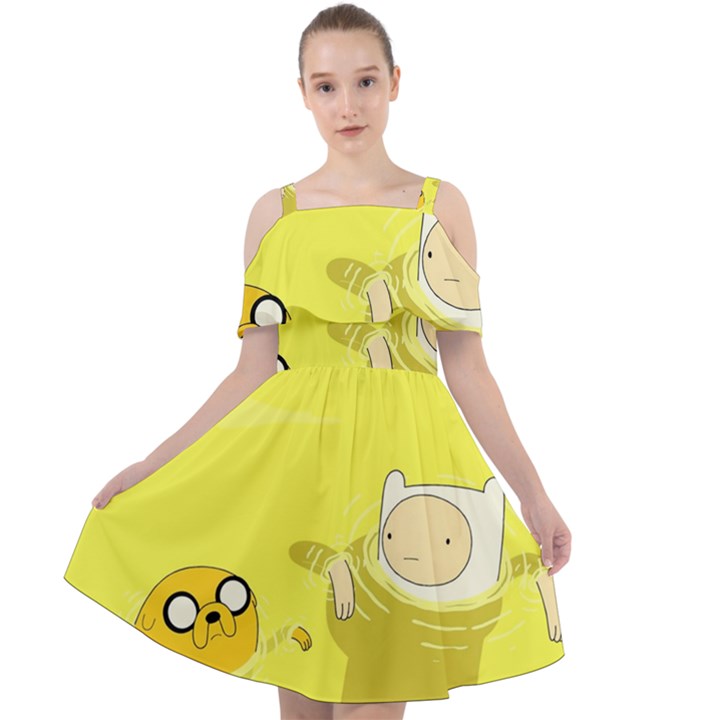 Adventure Time Jake The Dog Finn The Human Artwork Yellow Cut Out Shoulders Chiffon Dress