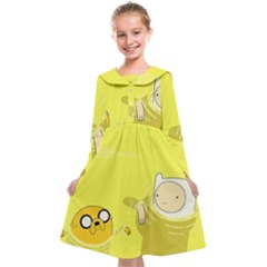 Adventure Time Jake The Dog Finn The Human Artwork Yellow Kids  Midi Sailor Dress by Sarkoni