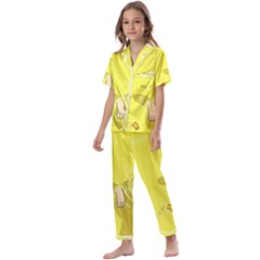 Adventure Time Jake The Dog Finn The Human Artwork Yellow Kids  Satin Short Sleeve Pajamas Set by Sarkoni