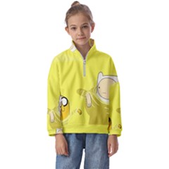 Adventure Time Jake The Dog Finn The Human Artwork Yellow Kids  Half Zip Hoodie by Sarkoni