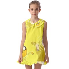 Adventure Time Jake The Dog Finn The Human Artwork Yellow Kids  Pilgrim Collar Ruffle Hem Dress by Sarkoni