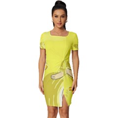 Adventure Time Jake The Dog Finn The Human Artwork Yellow Fitted Knot Split End Bodycon Dress by Sarkoni