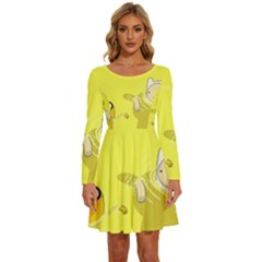 Adventure Time Jake The Dog Finn The Human Artwork Yellow Long Sleeve Wide Neck Velvet Dress by Sarkoni