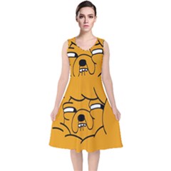 Adventure Time Jake The Dog V-neck Midi Sleeveless Dress  by Sarkoni