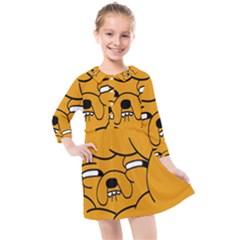 Adventure Time Jake The Dog Kids  Quarter Sleeve Shirt Dress by Sarkoni