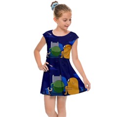 Adventure Time Jake And Finn Night Kids  Cap Sleeve Dress by Sarkoni