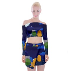 Adventure Time Jake And Finn Night Off Shoulder Top With Mini Skirt Set by Sarkoni