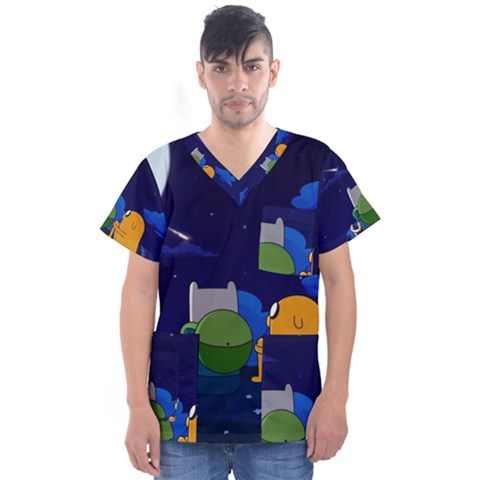 Adventure Time Jake And Finn Night Men s V-neck Scrub Top by Sarkoni