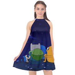 Adventure Time Jake And Finn Night Halter Neckline Chiffon Dress  by Sarkoni