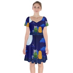 Adventure Time Jake And Finn Night Short Sleeve Bardot Dress by Sarkoni