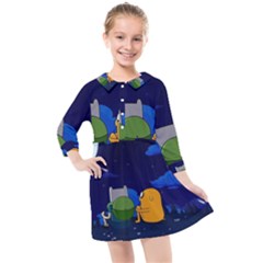 Adventure Time Jake And Finn Night Kids  Quarter Sleeve Shirt Dress by Sarkoni