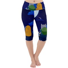 Adventure Time Jake And Finn Night Lightweight Velour Cropped Yoga Leggings by Sarkoni