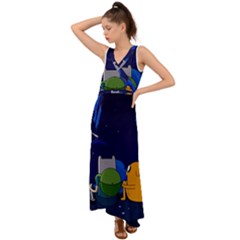 Adventure Time Jake And Finn Night V-neck Chiffon Maxi Dress by Sarkoni