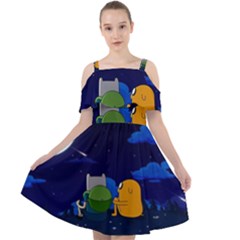 Adventure Time Jake And Finn Night Cut Out Shoulders Chiffon Dress by Sarkoni