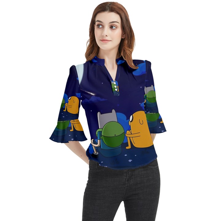 Adventure Time Jake And Finn Night Loose Horn Sleeve Chiffon Blouse