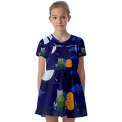 Adventure Time Jake And Finn Night Kids  Short Sleeve Pinafore Style Dress by Sarkoni