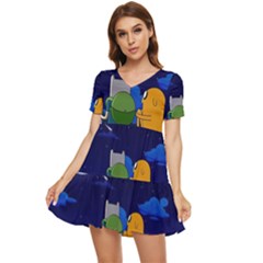 Adventure Time Jake And Finn Night Tiered Short Sleeve Babydoll Dress by Sarkoni