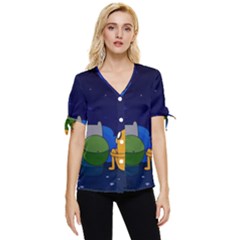 Adventure Time Jake And Finn Night Bow Sleeve Button Up Top by Sarkoni